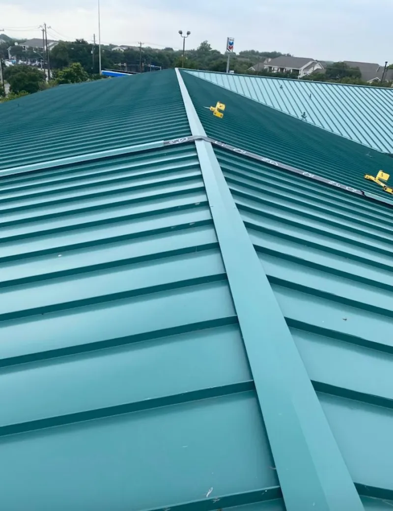 Green commercial metal roof ridge and valley for Metal Roof Repair in Orange